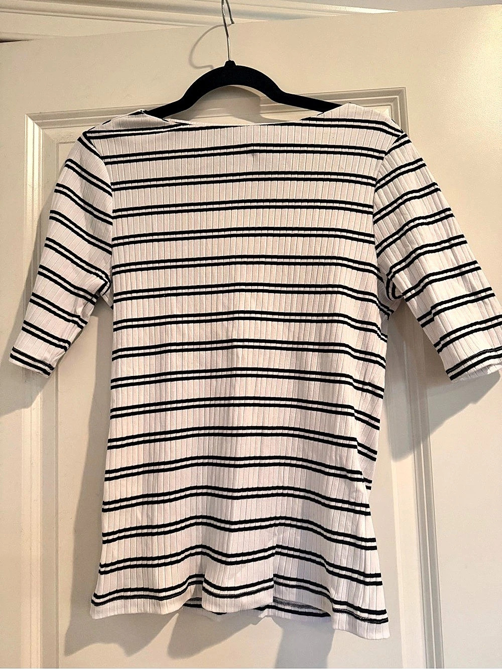 Sanctuary Boatneck Ribbed Top White & Black Large